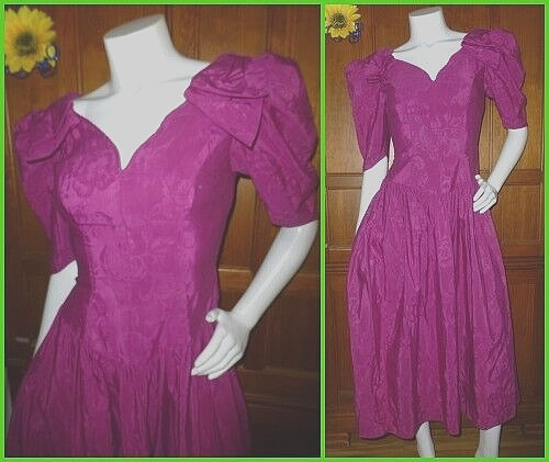 VTG 80s ALFRED ANGELO Berry Damask Cotton Evening Wedding Prom party Dress Gown