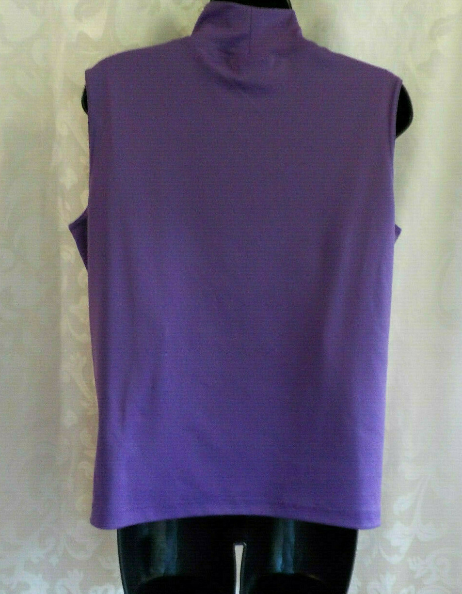 Vintage N Touch Blouse Size PM Purple Moch Neck Sleeveless Side Vents Blend