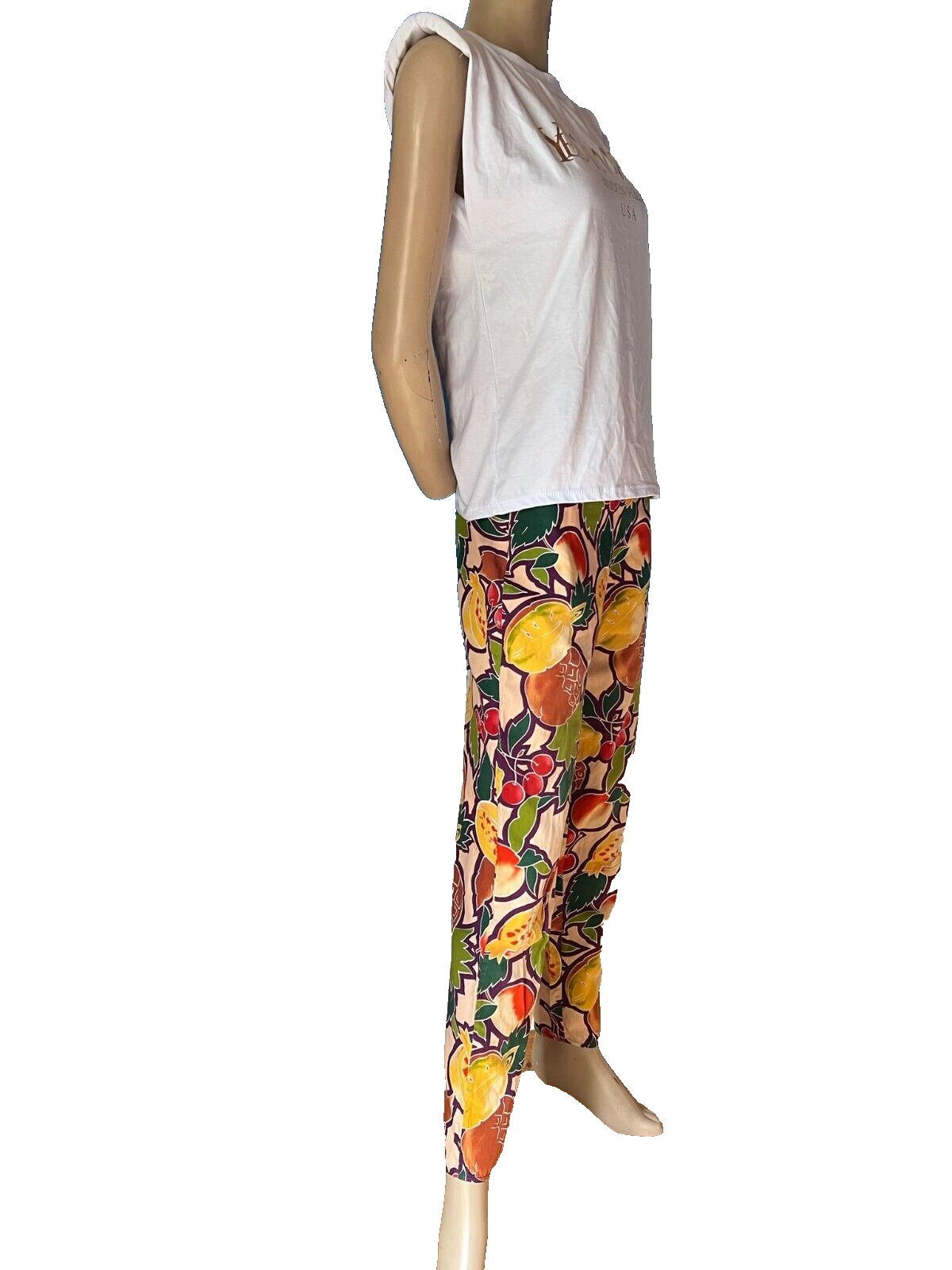 Vintage 1950s Cherry Print Cotton Pencil Pants S Fruit Pattern Crop Pant