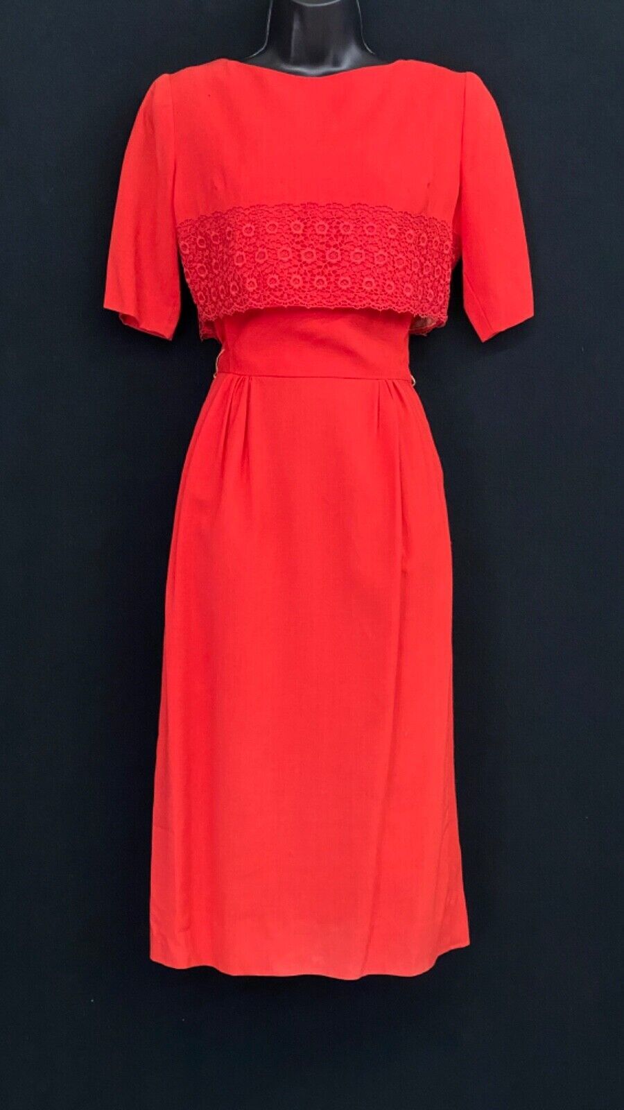 Vintage red 1950s dress set, short sleeve, sleeveless sundress bolero, pin-up XS