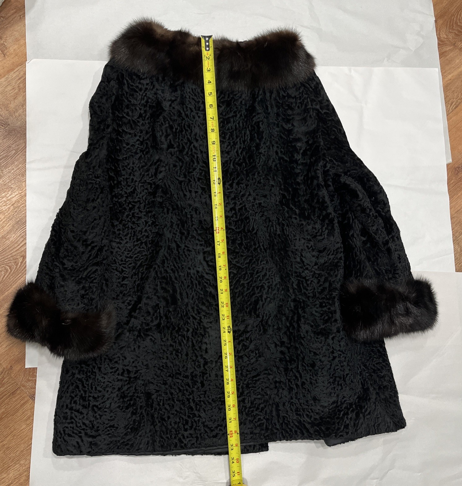 Vintage Persian Lamb Coat Mink Collar Large Black Brown Curly Lamb Old Money