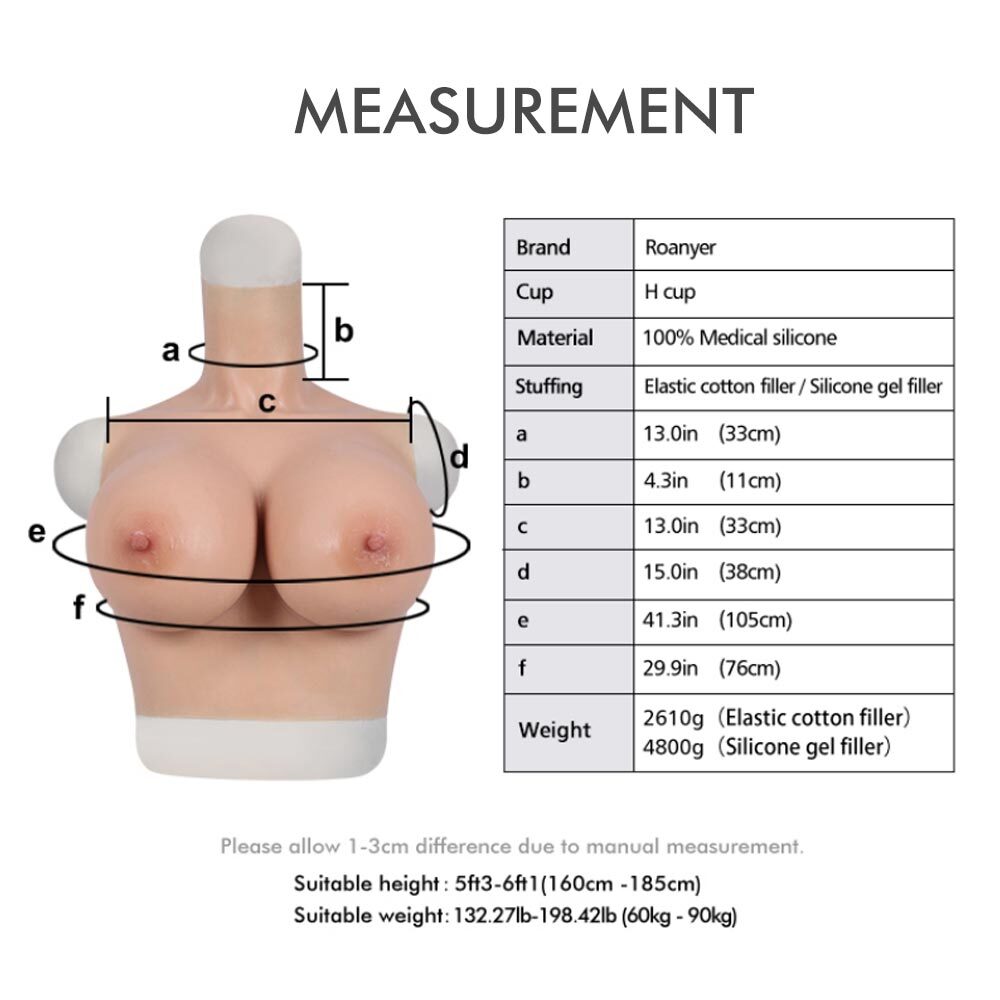 Roanyer Silicone G H Cup Breast Forms for Drag Queen Fake Boob Breastplate