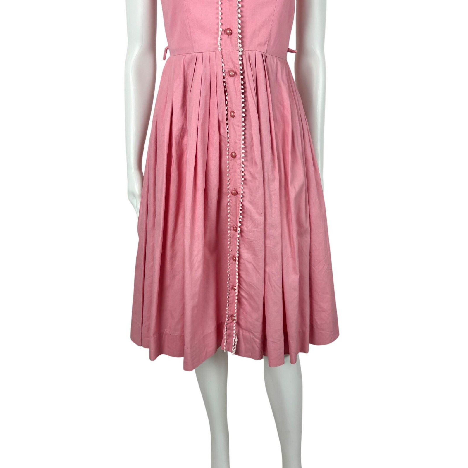 Vintage 50s Pink Shirtdress Women’s Size XXS Cotton Scallop Trim Fit & Flare