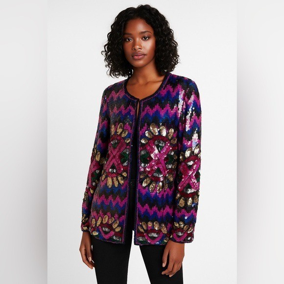 Vintage 1980’s bright Sequin Shimmer Long sleeve Jacket Blazer Cardigan sweater