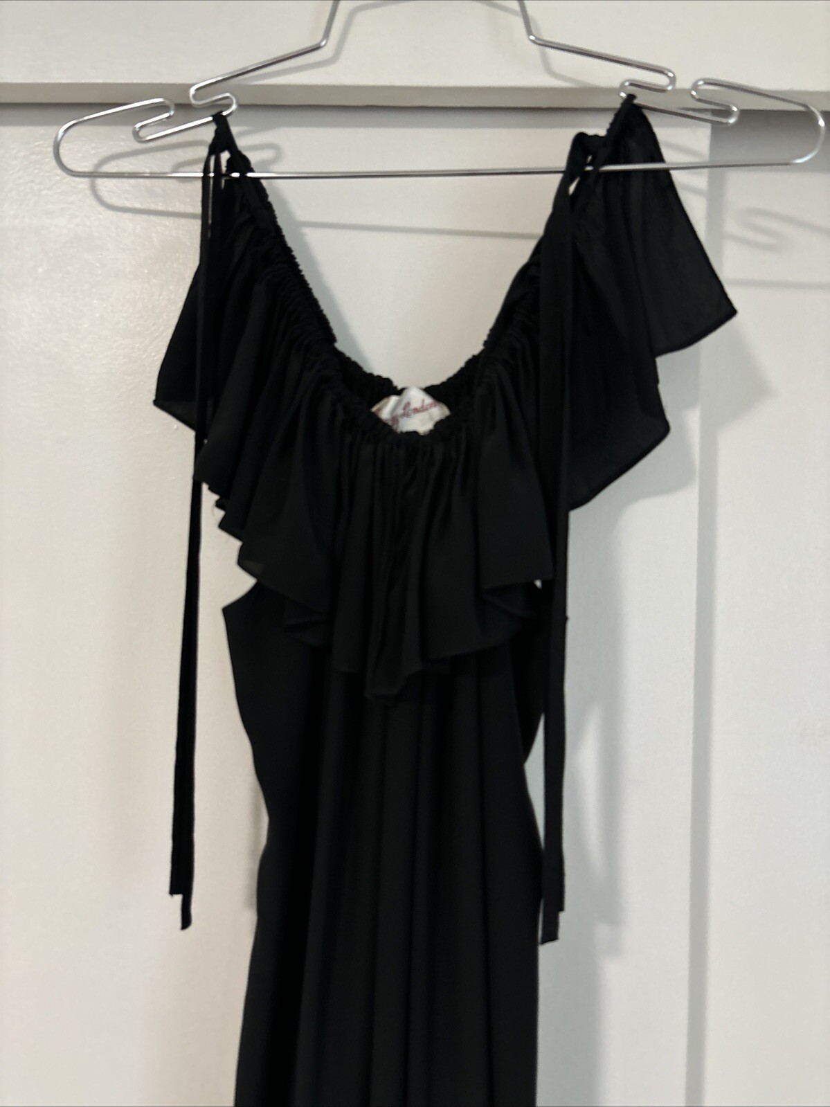VINTAGE MAGGIE LONDON BLACK SILK DRAPED DRESS WITH SLITS