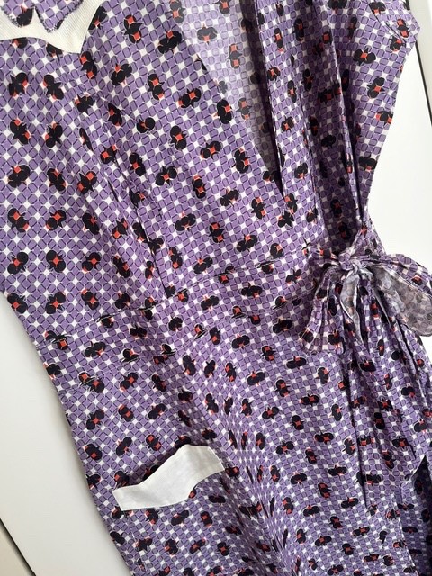 NOS Vtg 30s HOOVERETTE Wrap Brunch Coat House Dress IDEAL DRESS CO Purple Sz 20