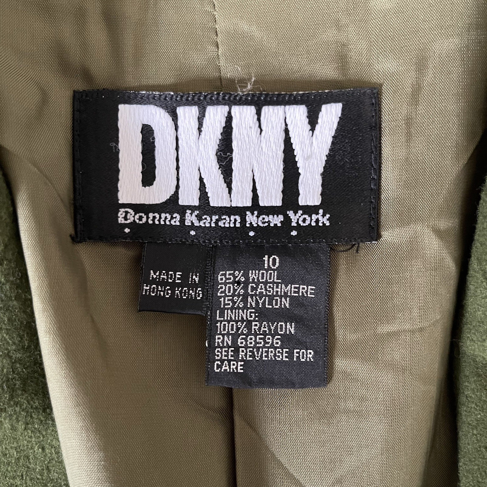 Vintage 1990s DKNY Wool Cashmere Blazer Green Two Button Hong Kong Size 10