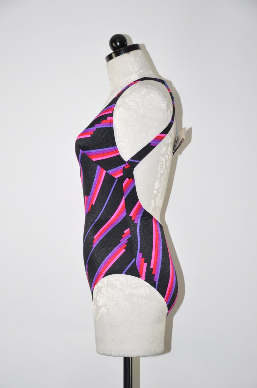 60s Rose Marie Reid Purple Striped Racerback Backless One Piece Swimsuit Women S