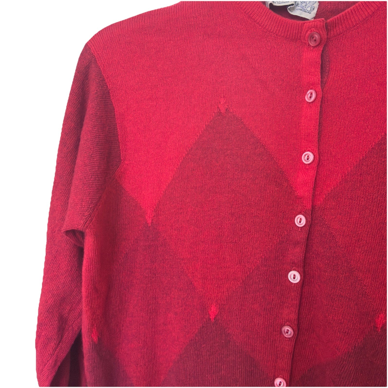 Vintage 1950s Ballantyne Scotland 100% Cashmere Cardigan Sweater Bond Street Red