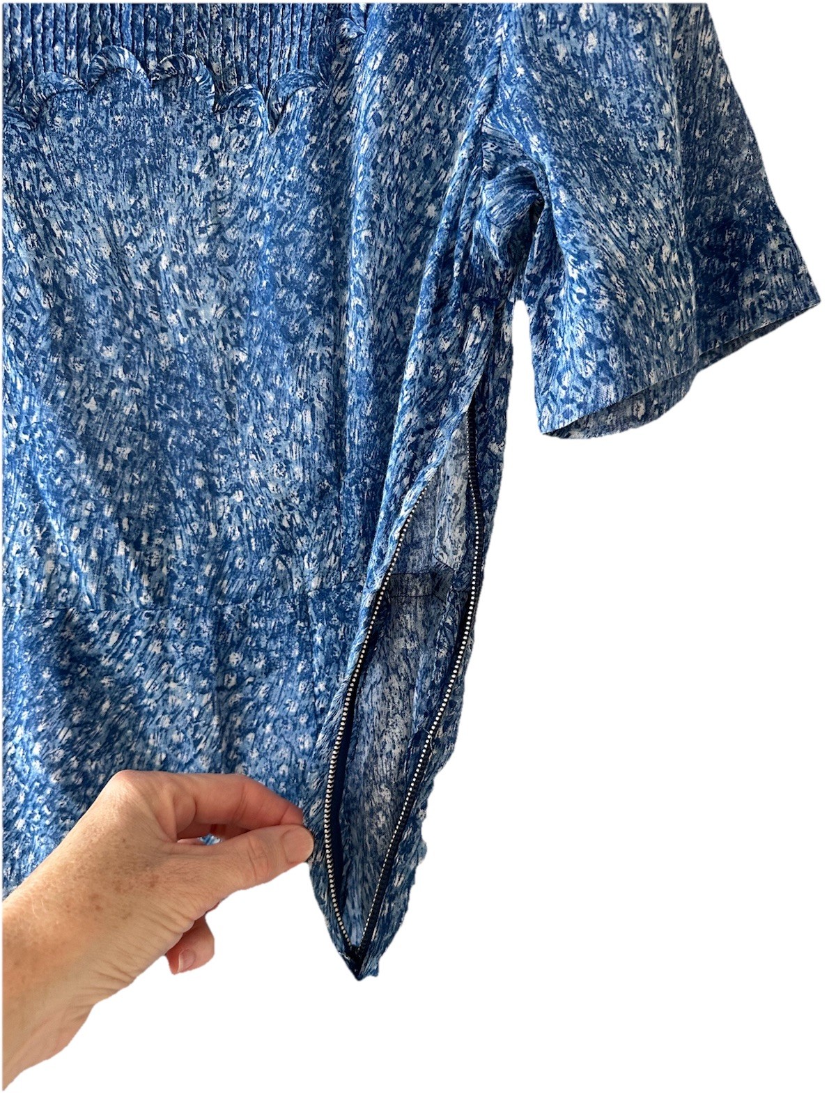 Vintage Herbert Levy Blue Crepe Party Dress Scalloped Neck Pintuck Union Size M*
