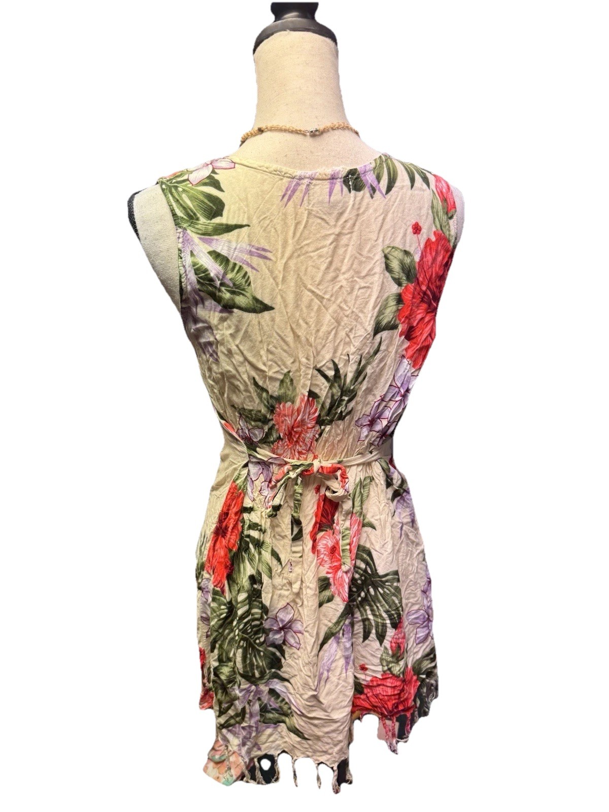 Vintage Hawaiian Dress Size L Y2K Retro Pencil Tropical Fringe Vacation Beach