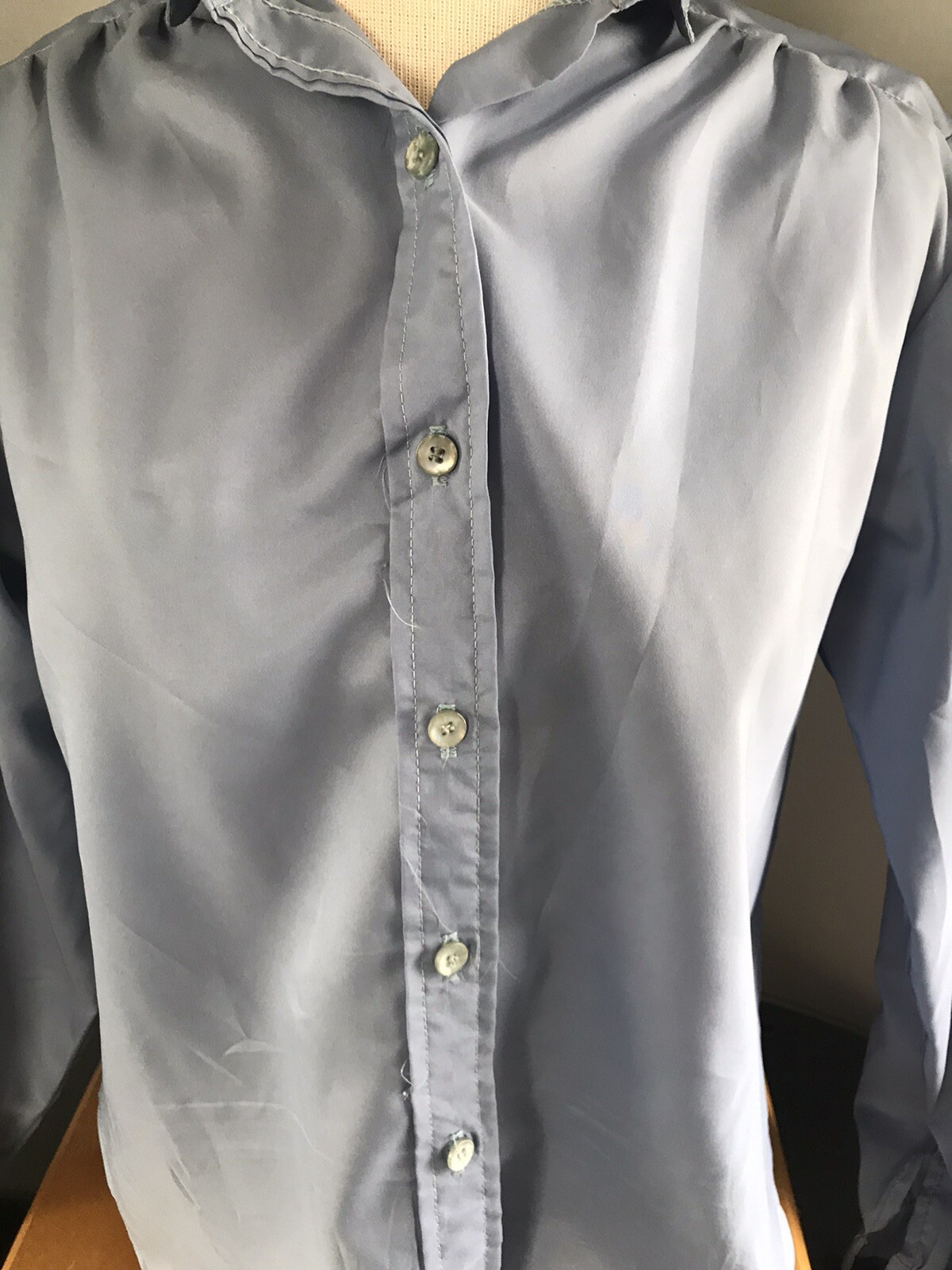 Vintage 1970s YOU BABES Button Light Blue Long Sleeve Women Top Shirt