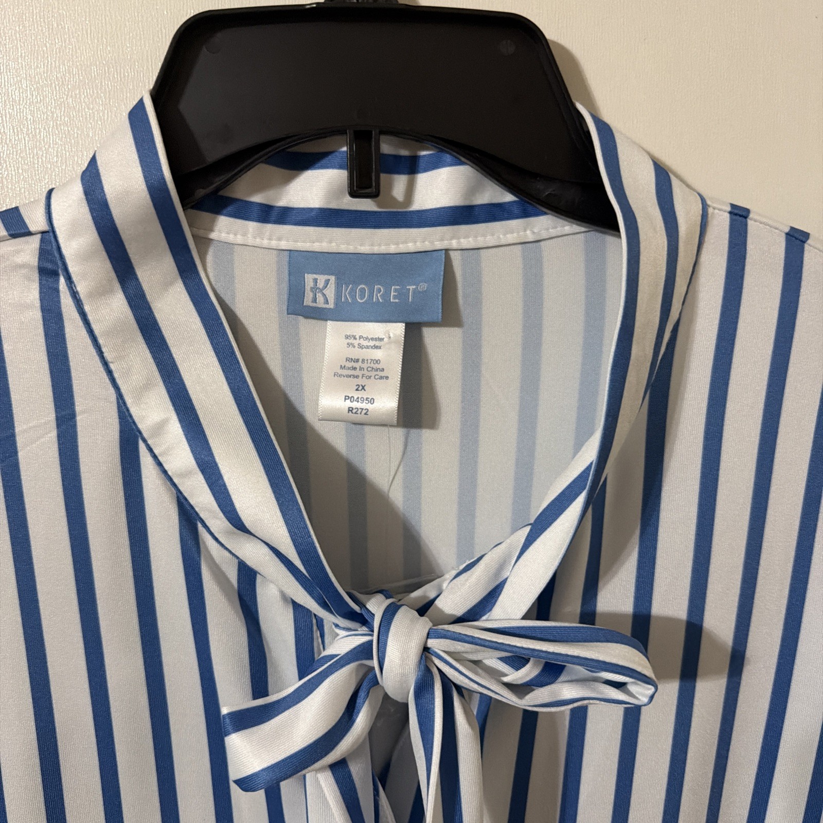 Vintage Koret Blouse Blue Striped Sailor Tie Size 2X