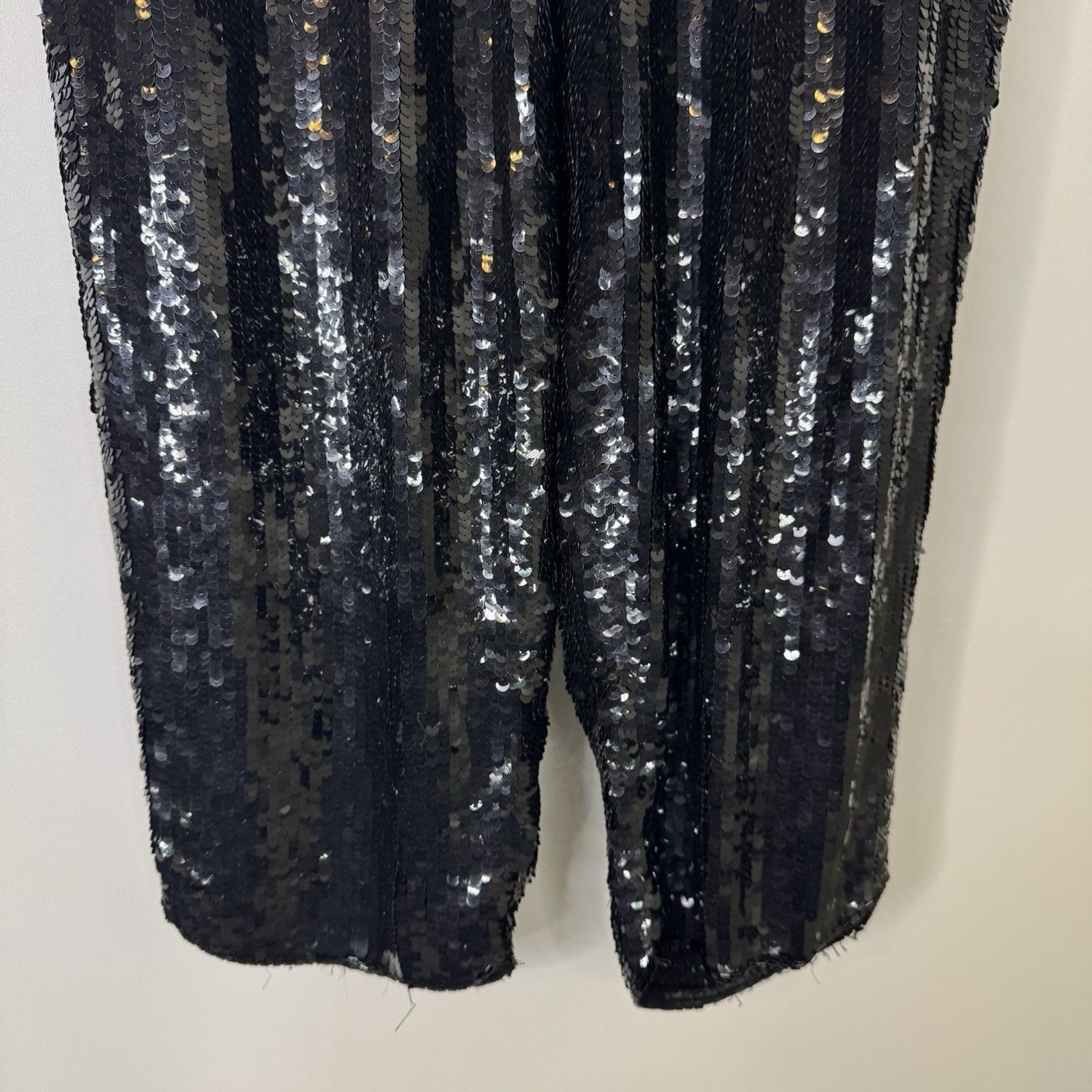 Vintage Modi Womens Medium Allover Sequin Pants 100% Silk Black 80s Glamor