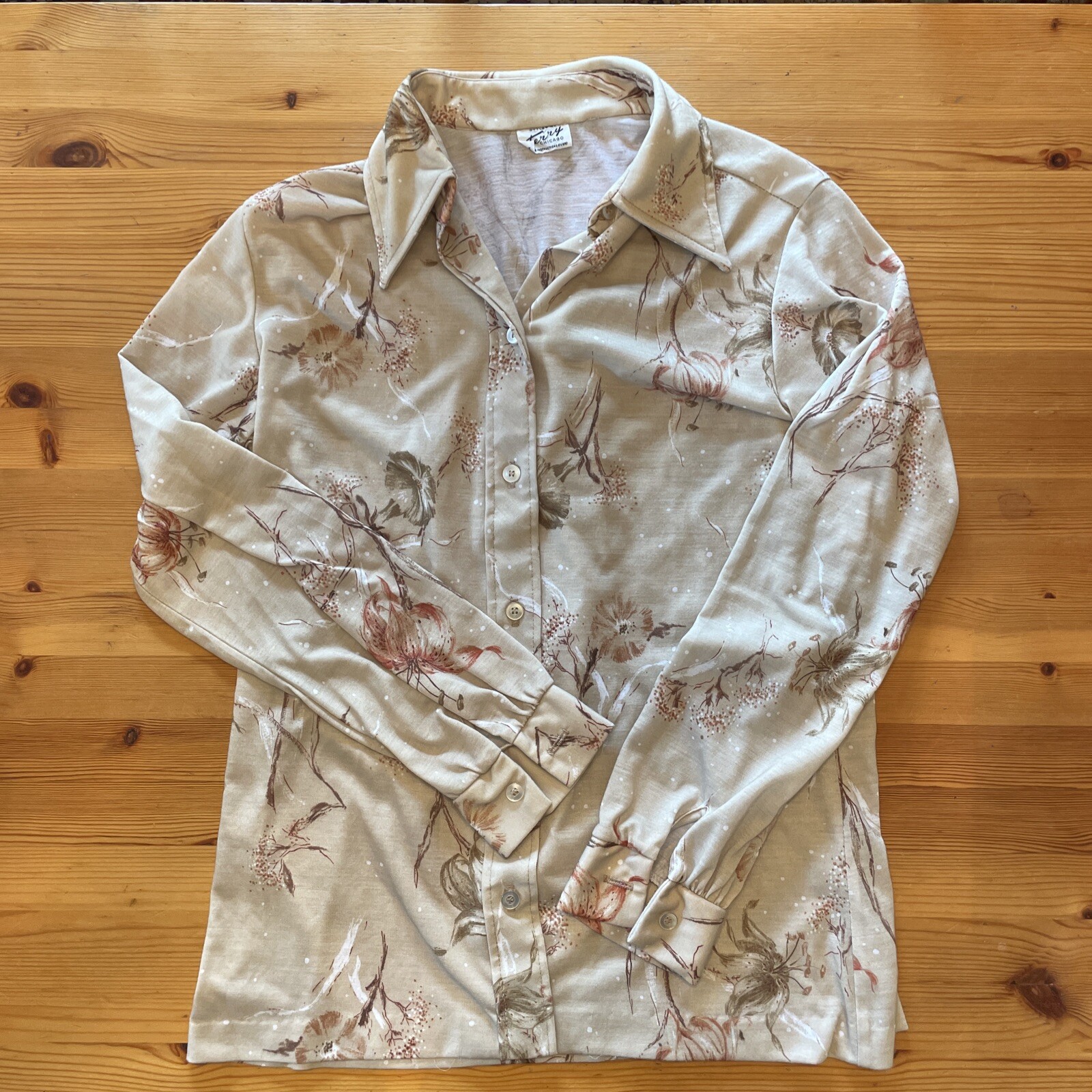 Vintage 70s Floral Terry Chicago Collar Button Down Shirt Small Hippie