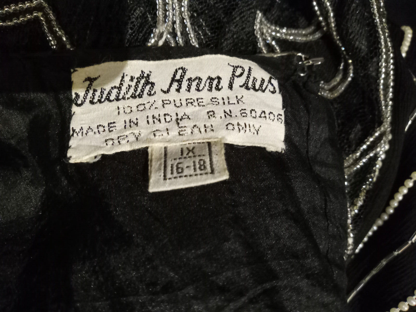 Vintage Silk Beaded Formal Top Black Art Deco 1980s Mob Wife Judith Ann 1X 16 18