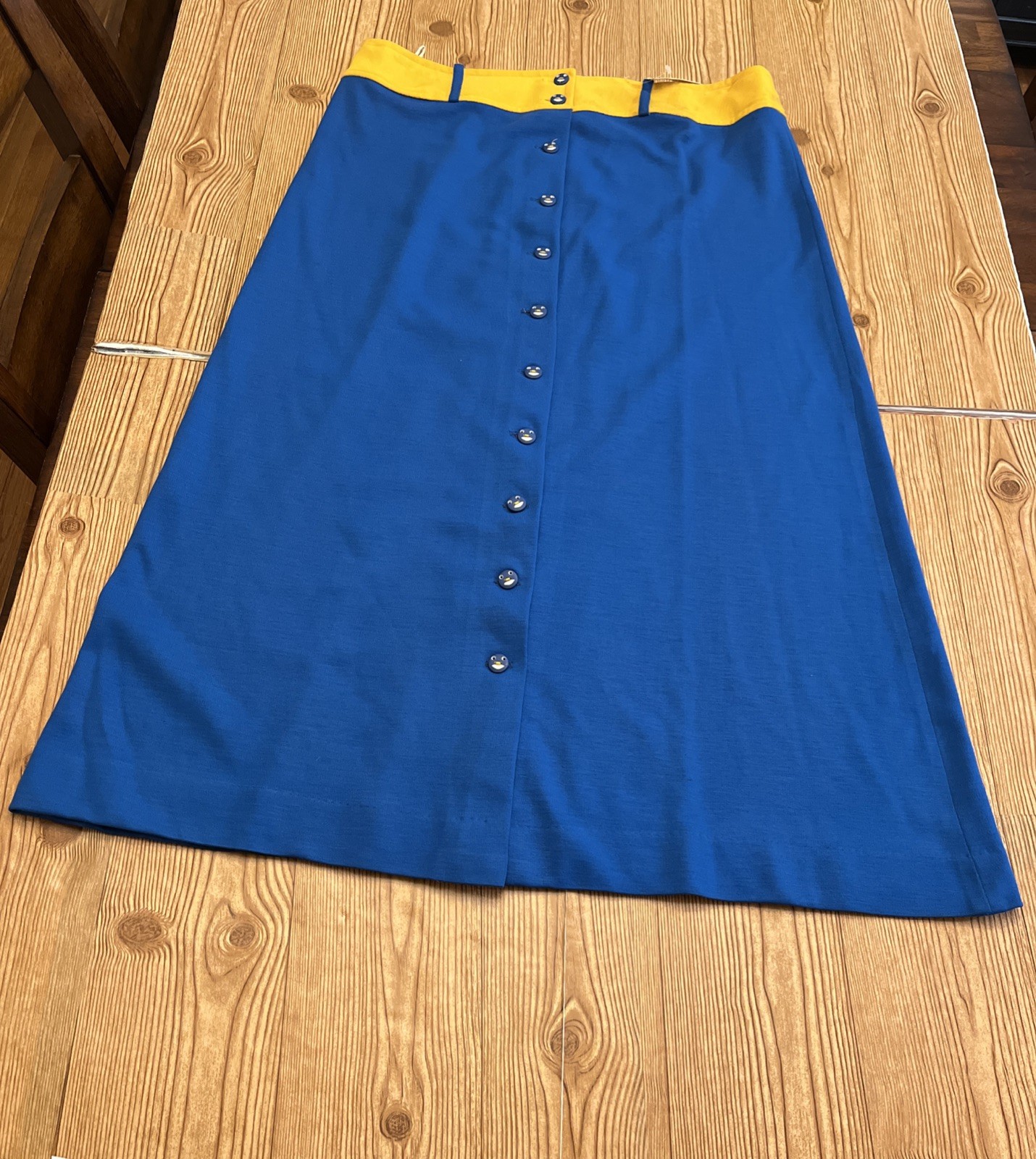 Vintage Plus Size Long Skirt Size 38 Blue & Yellow, w/ Smily Face Buttons