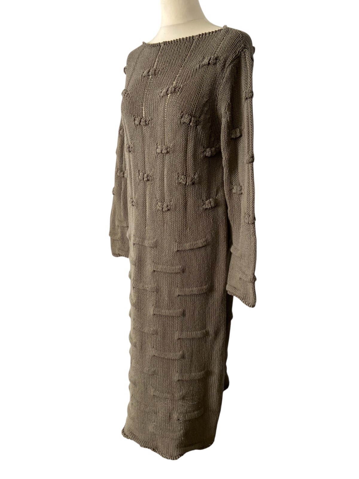 Women’s ’90s Vintage knit dress | Taupe cotton day dress made in Italy | Size M