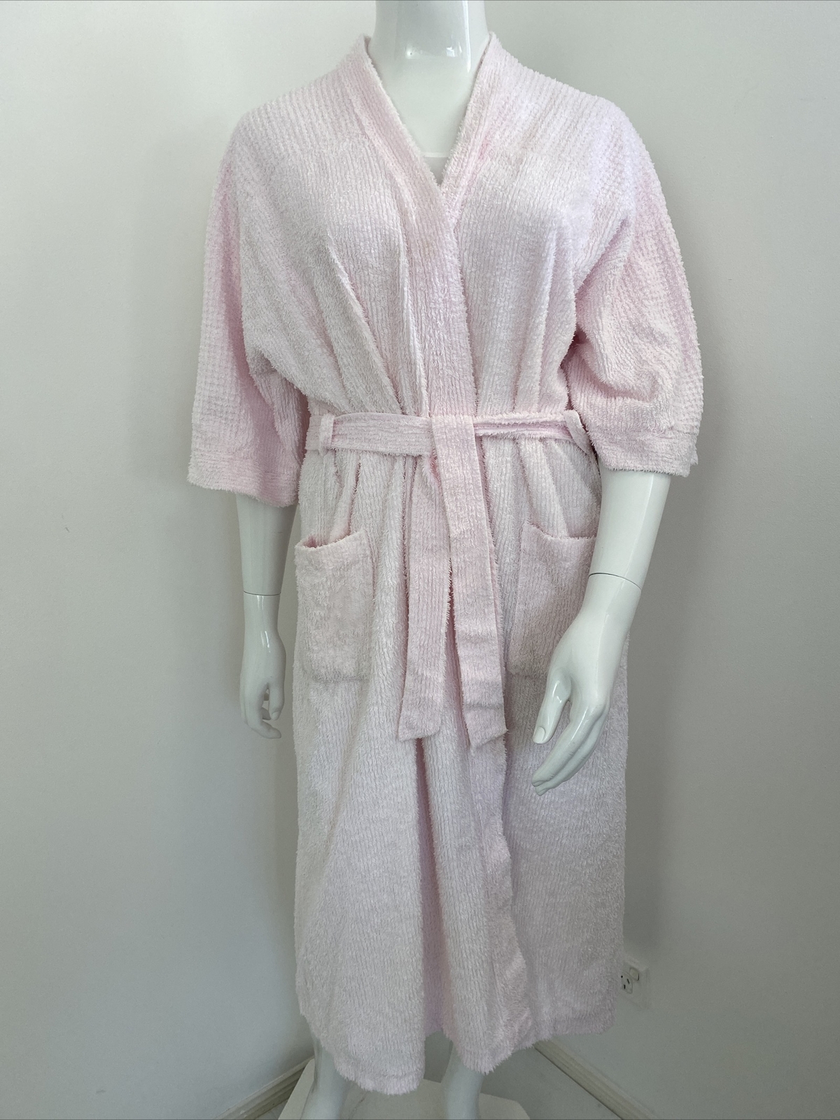 14-16 / XL Vintage Retro Jeldi Australia Pink Cotton Chenille Dressing Gown Robe