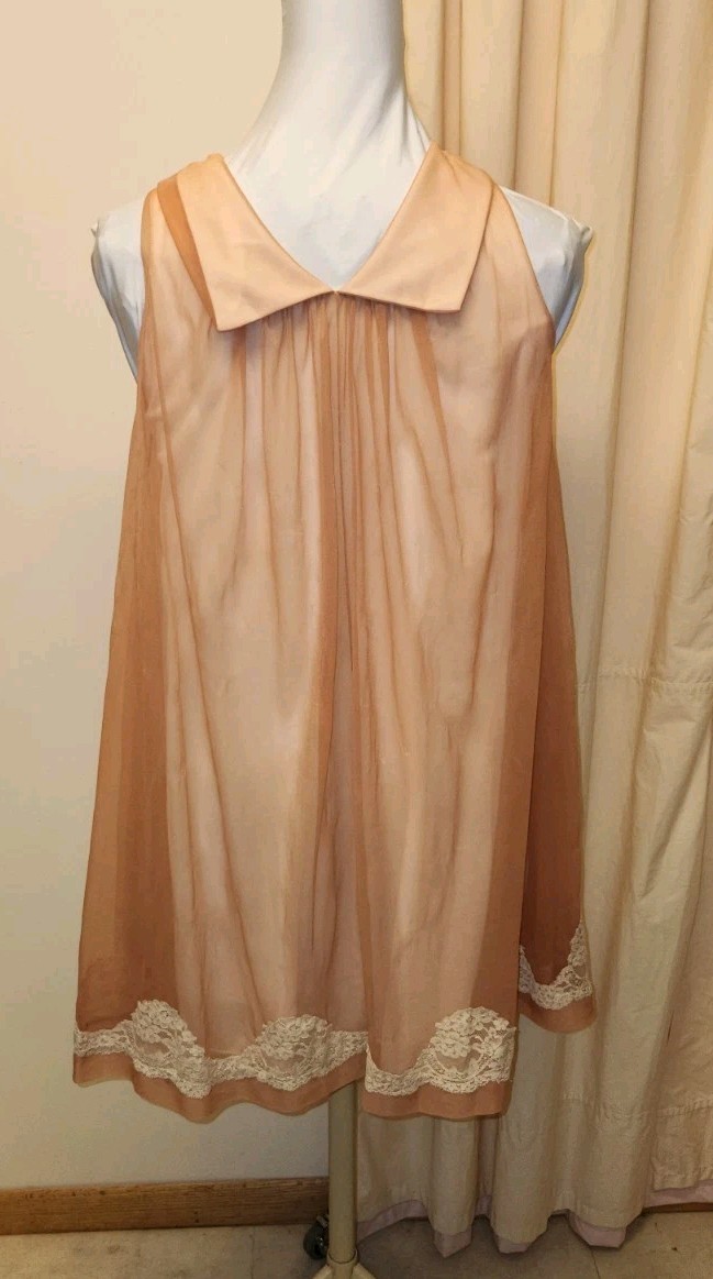 Vntg60s Sheer Nylon&Lace Jenelle of California Peignoir Nightgown*Dusty Rose*Med