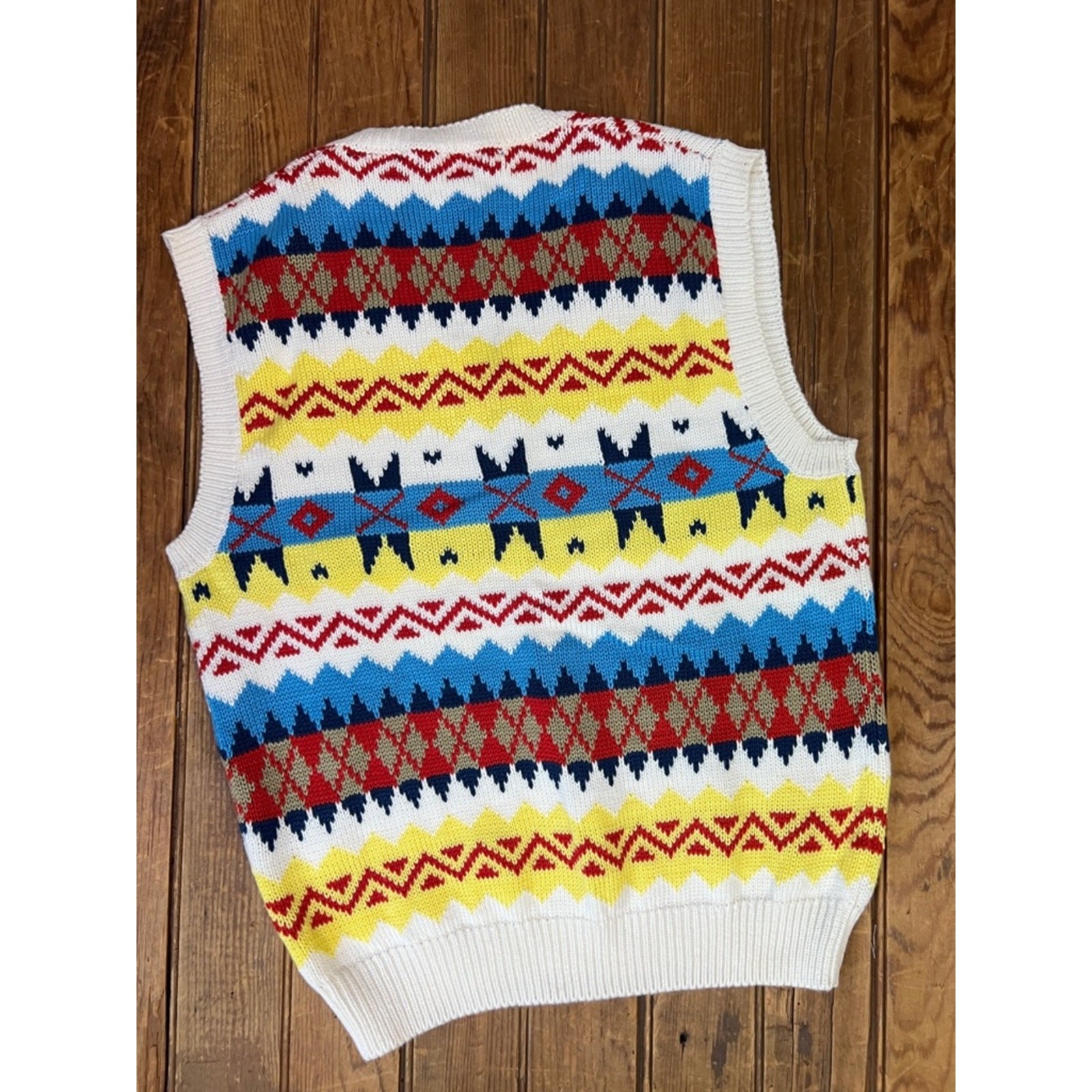 Vintage women’s colorful V-neck vest cotton acrylic