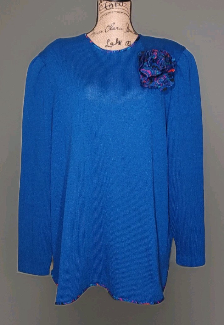 NWT Vintage Anthony Sicari – Bright Blue Long Sleeve Knit Tunic – Womens Size 22