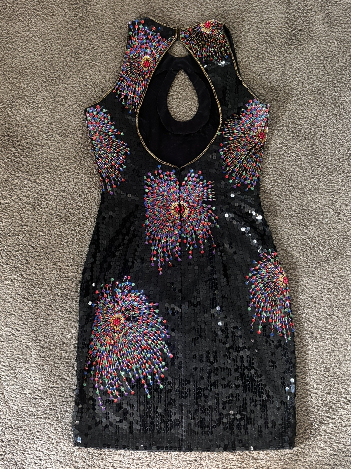 Vintage Nadine beaded sequin FIREWORKS sexy party cocktail dress size Small