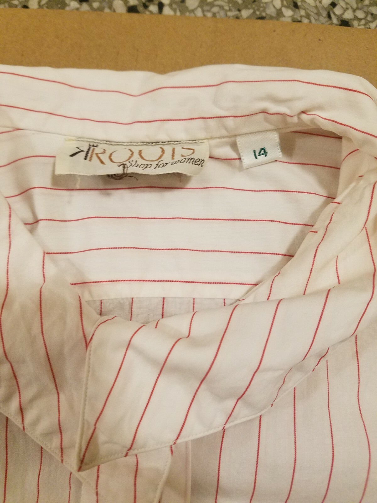 Vintage Roots Shop For Women’s Sz 14 White Pink Pinstripe Button Up L/S Top