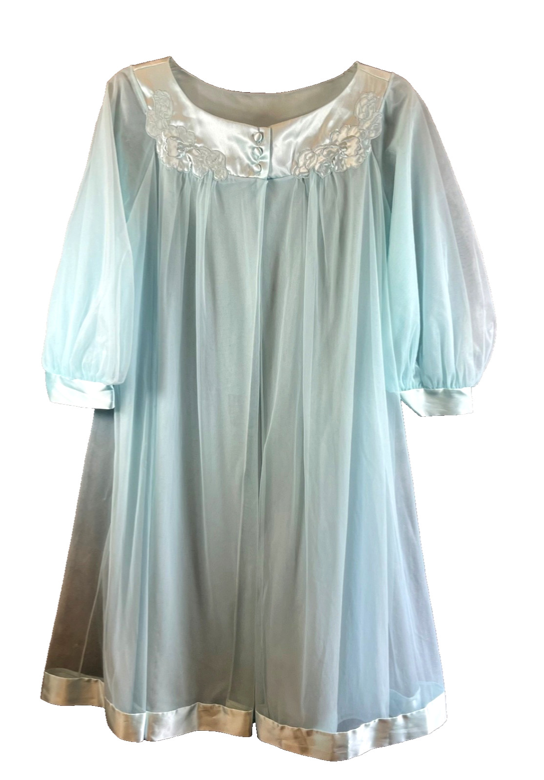 Vintage Gossard Artemis Peignoir M Sheer Robe Floral Nylon BLUE 60s 70’s EUC
