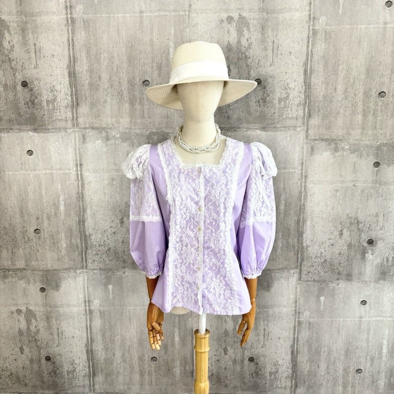 Vintage Lavender Lace Blouse Puff Sleeve Romantic Cottagecore Prairie Top