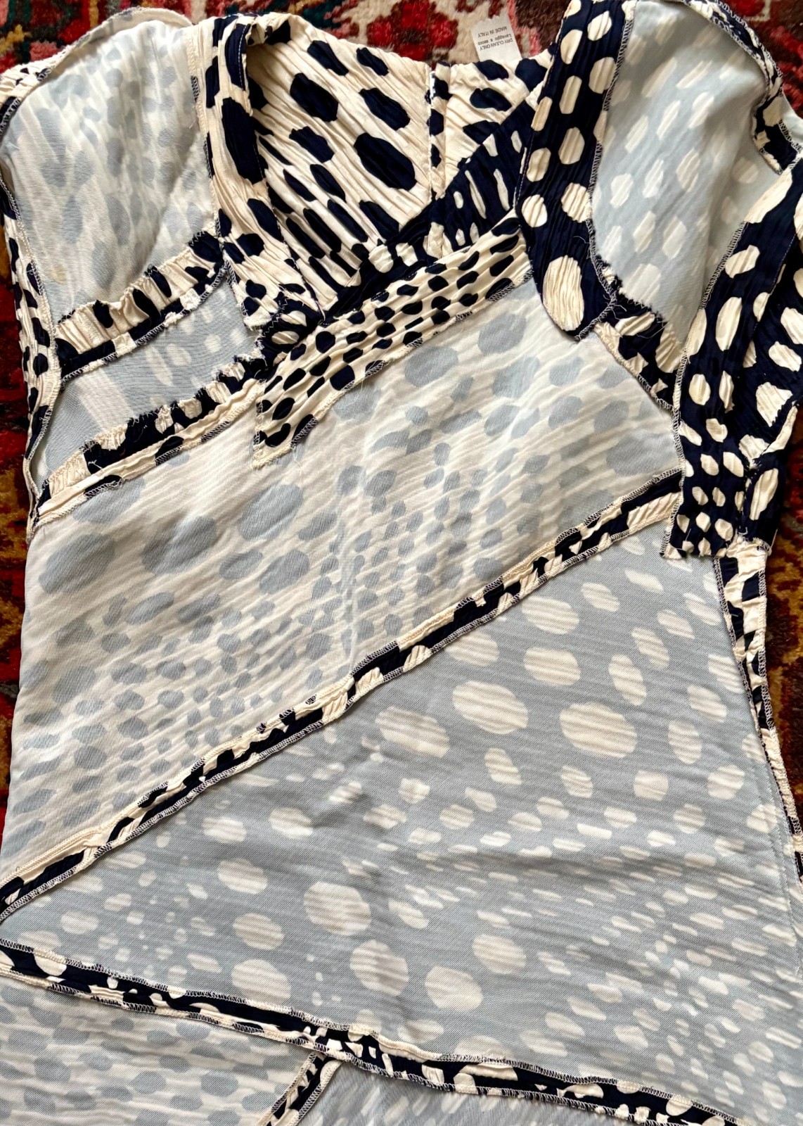 FONTANA DRESS vintage ITALY Veneziano BLACK WHITE POLKA DOTS body con ruched 44