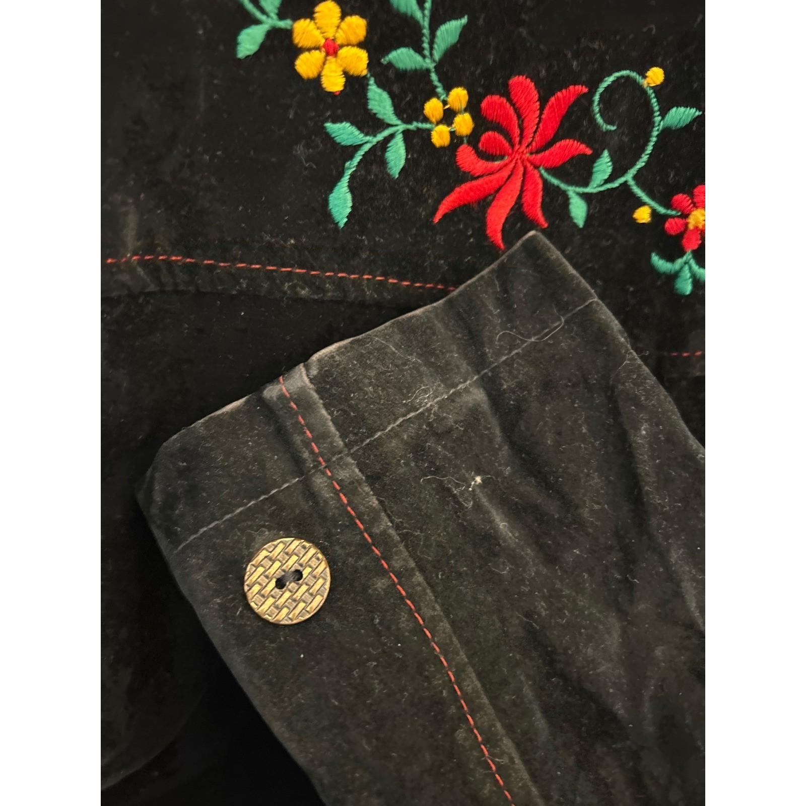 Vintage 70 Embroidered Dagger Collar Velvet Western Jacket Cowgirl Boho Festival