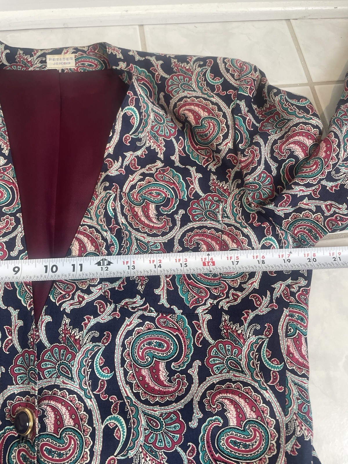 Vintage J.G. Hook Petites Paisley Blazer 3 Button Sz 8 Linen Cotton Blue Purple