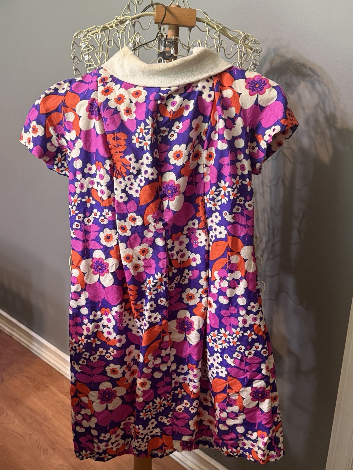 Vintage 1960S Mod Floral Shift Dress/ Purple Orange Pink Flower Power