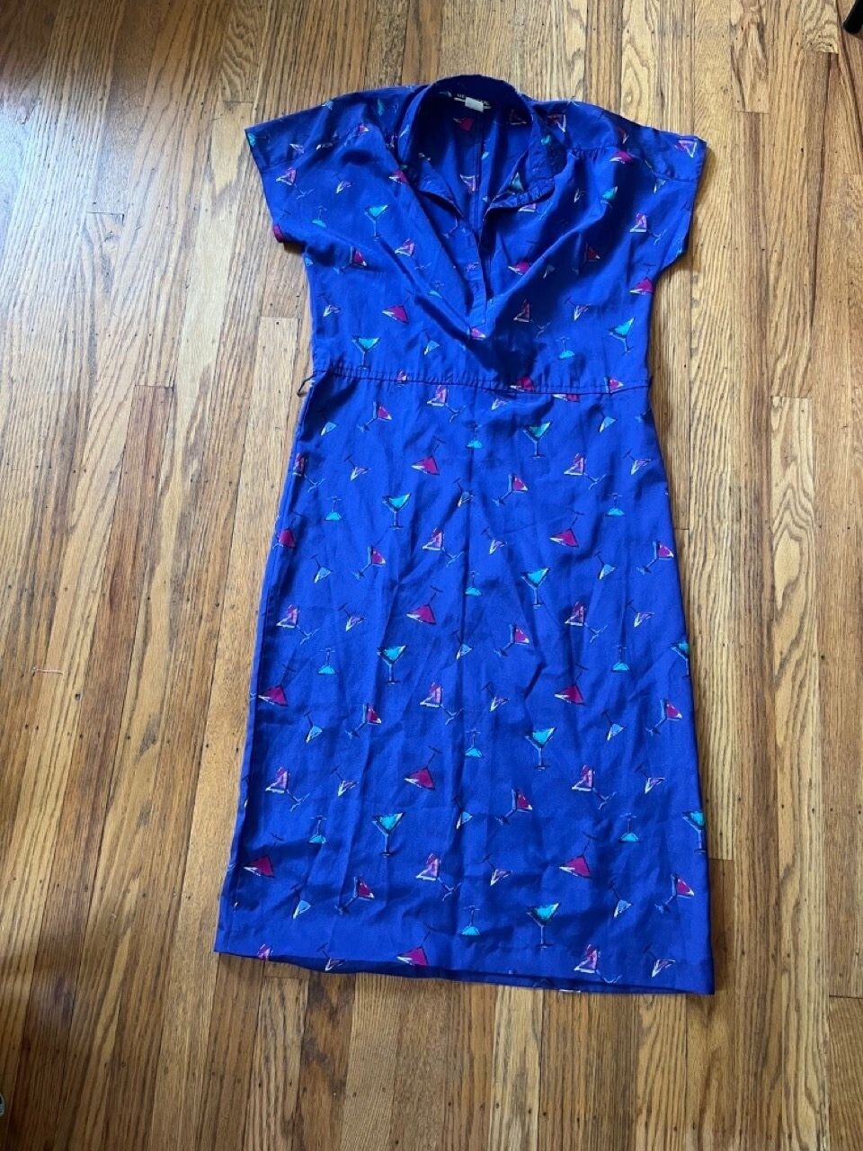 Vintage 80s-90s Martini Cocktail Collared Shirt Pullover Dress