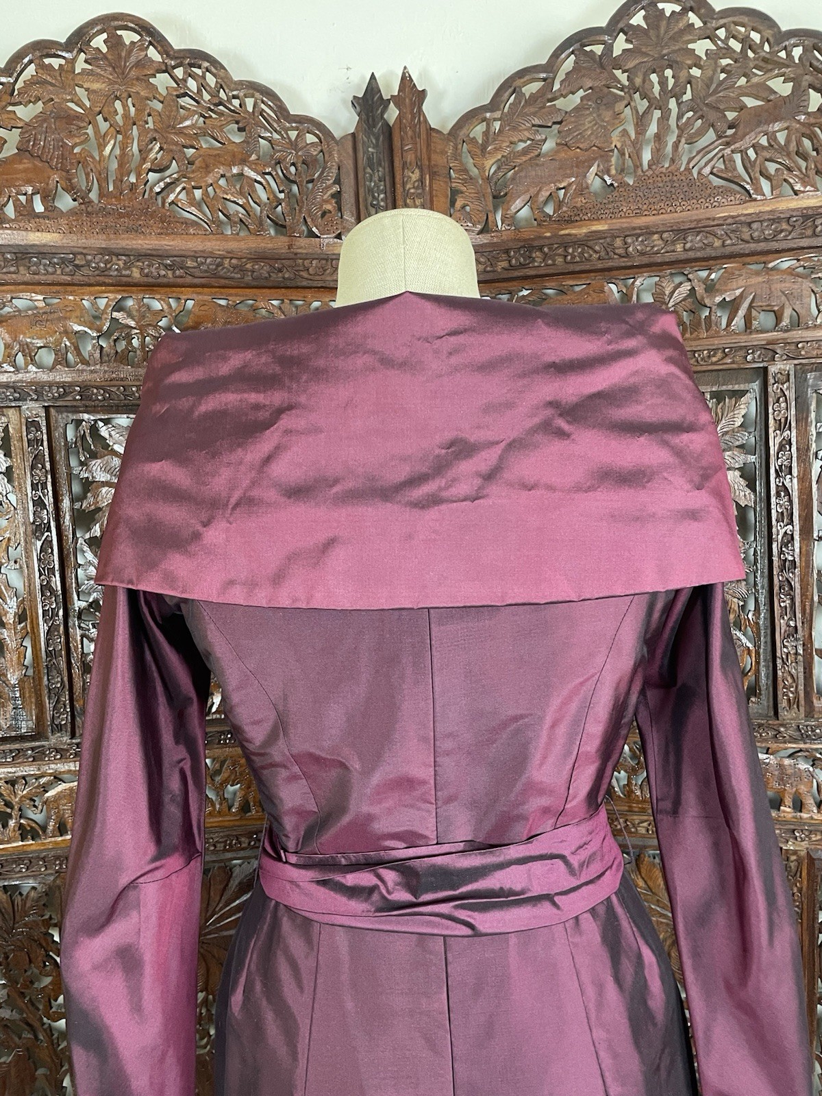 Vtg 1990s Catherine Regehr Dress Burgundy Silk Taffeta Evening Formal Dress Sz S