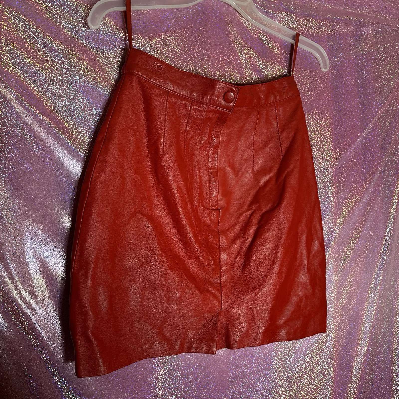 Vintage Vtg Genuine Real Leather Red Jacket Mini Skirt Power Suit 2 Piece Set