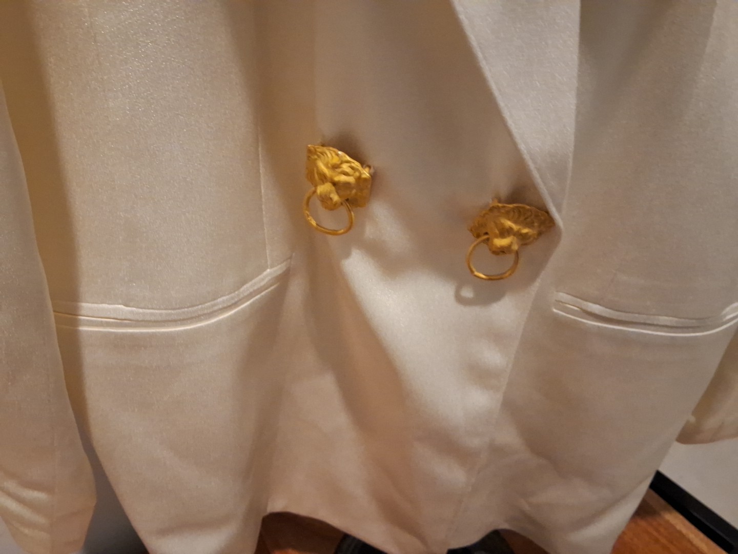 Vintage Ivory Satin 80’s Criscione Jacket With Gold Lion Trim Small