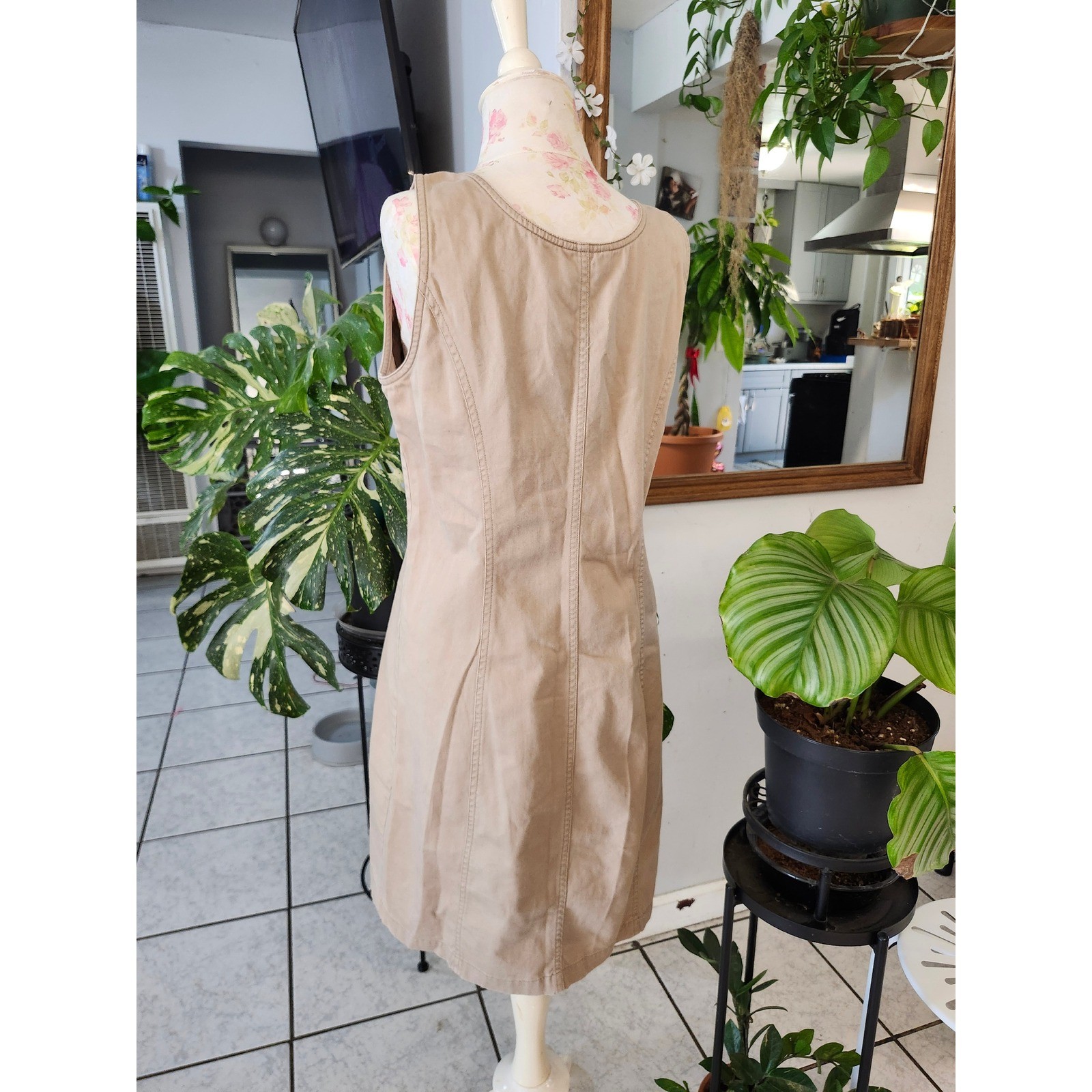 Vintage NY Jeans New York & Company Khaki Cotton Button Front Utility Dress