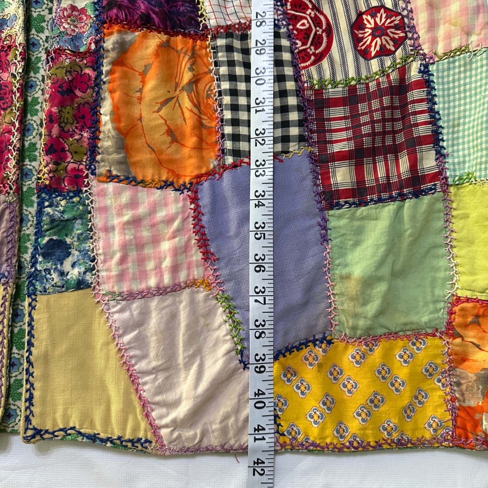 Vintage Handmade Patchwork Quilt Duster Coat Kimono L XL Boho Cottagecore Folk