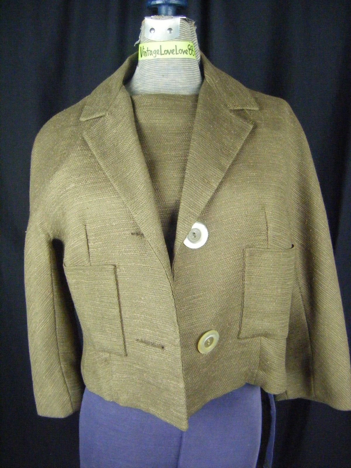 NEUSTETERS Vtg 60s Olive Brown Fine Woven Knit Top & Jacket-Bust 36/XS-S