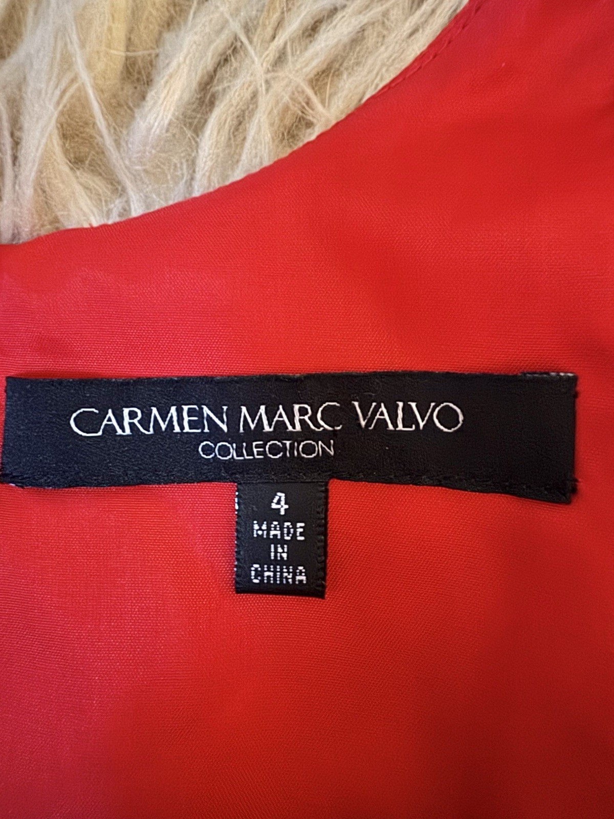 Vtg Red Carmen Marc Valvo Silk Regal Neck Empire Cocktail Roses Dress XS