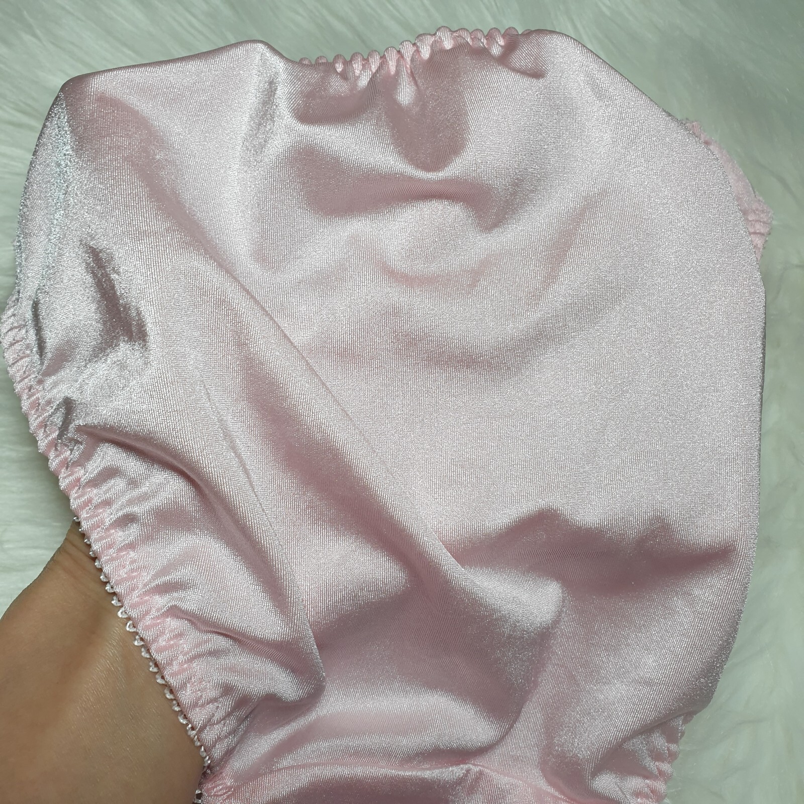 Vintage Nylon Satin Panty Silky Pink Bikini Sissy Lace Brief Sz Small Hip 32-36″