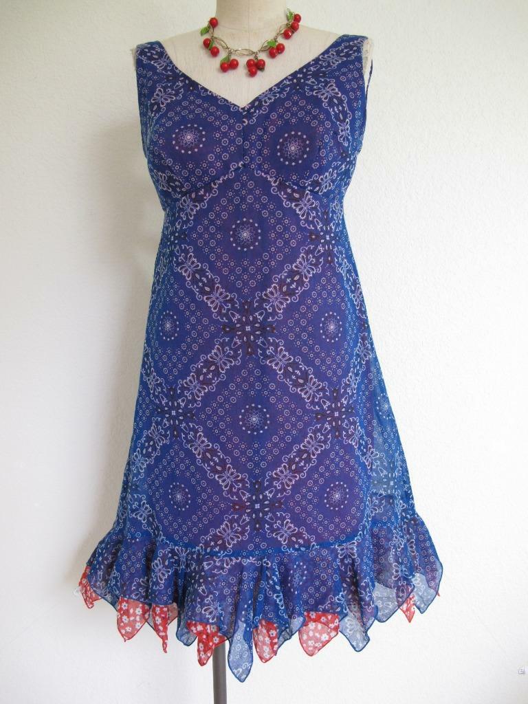 Vintage 70s Scooter Mini Skort Bra Dress S Bandana Print Red Wht Blue Hanky Hem