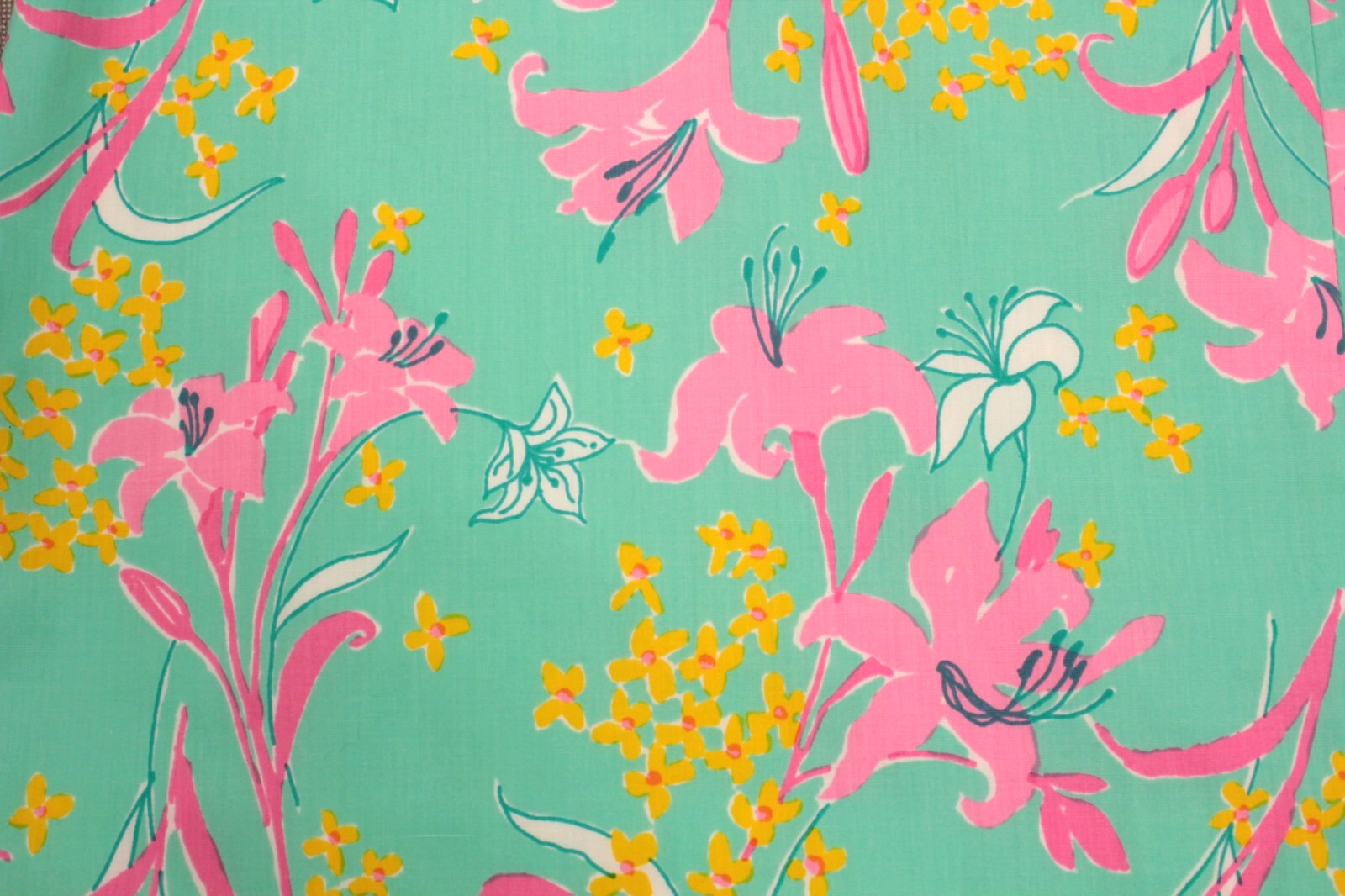 VTG Women’s 60s Teal & Pink Bow Trim Floral Print Lilly Pulitzer Skirt M/L 1960s