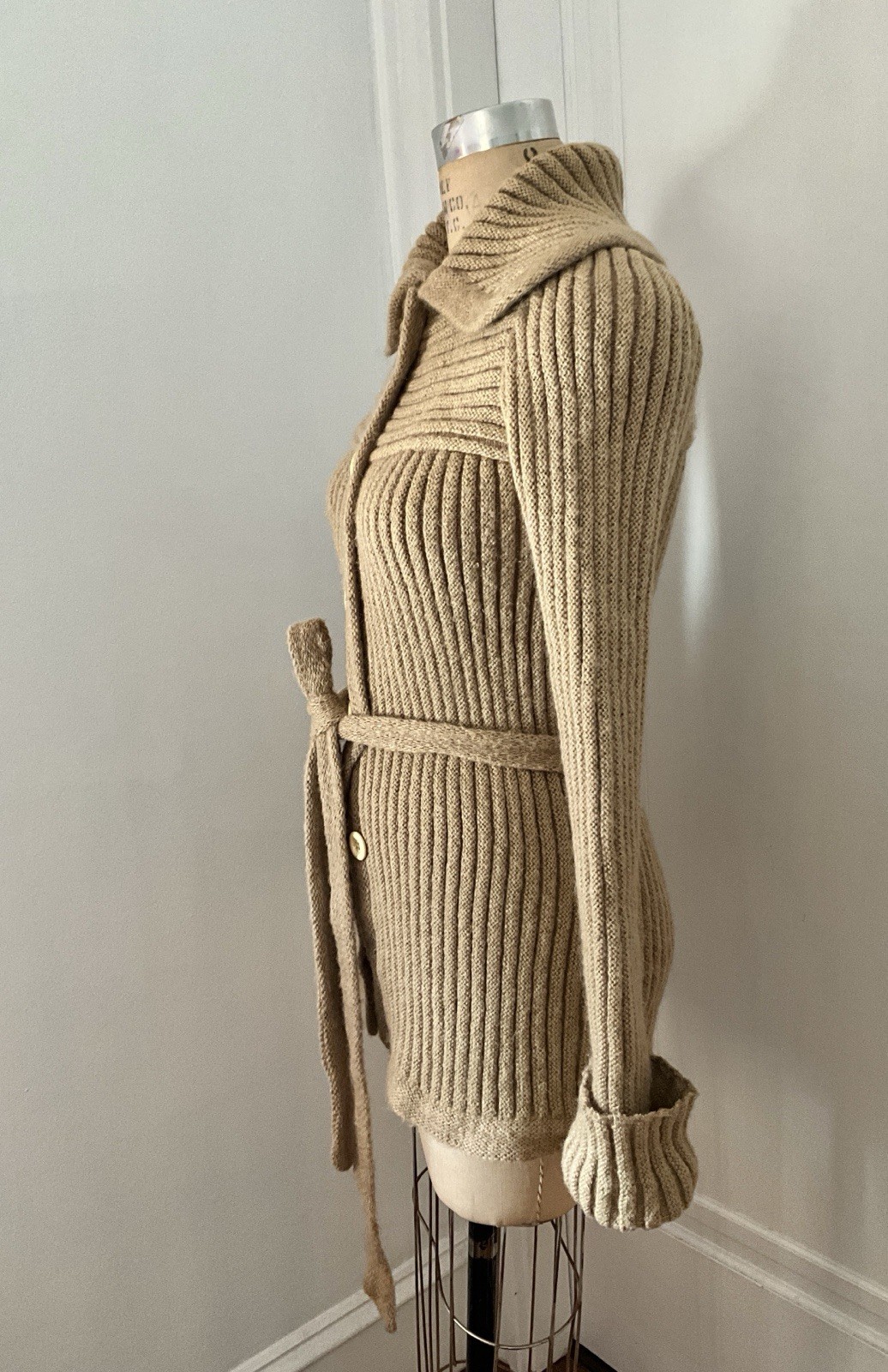 Vintage 1960’s Gino Paoli Belted Wool Cardigan with Big Curved Collar and Cuffs