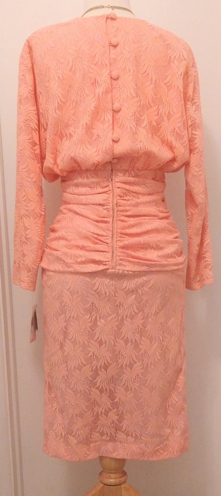 HALSTON III PEACH LACE DRESS VINTAGE 80s NWT