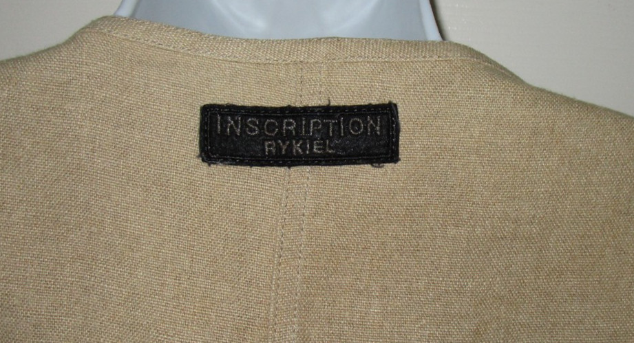 VTG XL L SONIA RYKIEL INSCRIPTION FRANCE TAN LINEN OVERSIZE UTILITARIAN JACKET