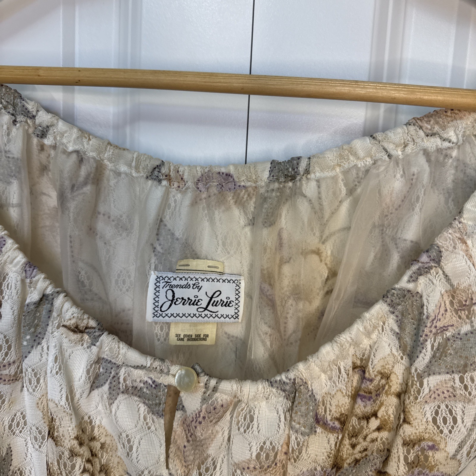 Vintage 70s Jerrie Lurie Floral Maxi Dress Cream Pink Boho Cottage Core Garden