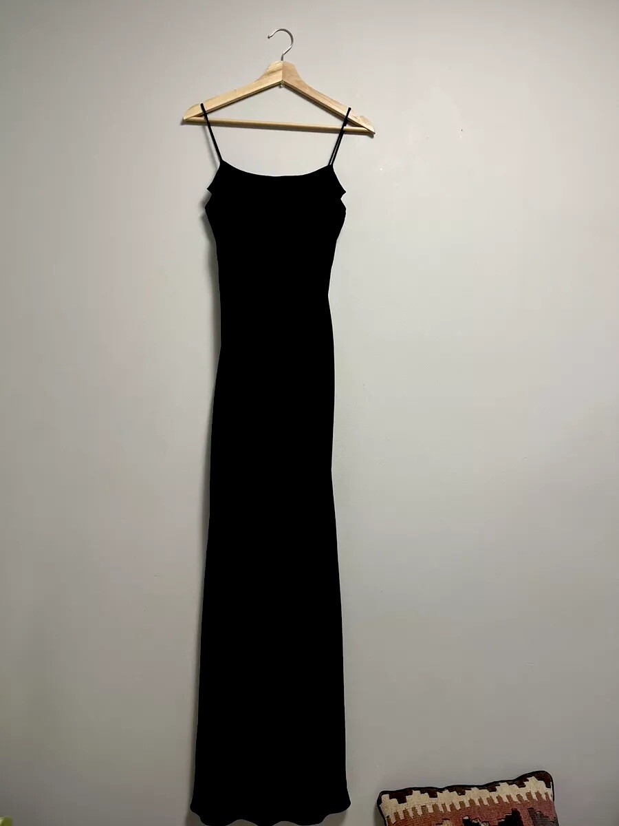 Vintage Onyx Nite Spaghetti strap, Column Black gown. Chiffon Prom Sz6 90s Y2K